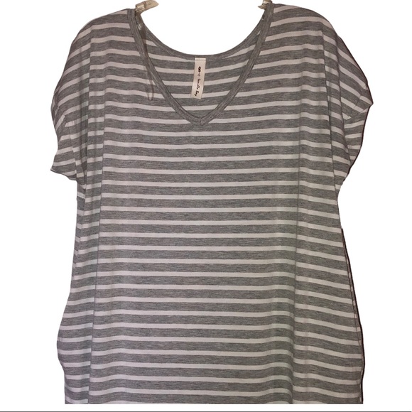 Vanilla Bay • Gray| White Striped Short Sleeve Pocket Dress - Picture 2 of 14